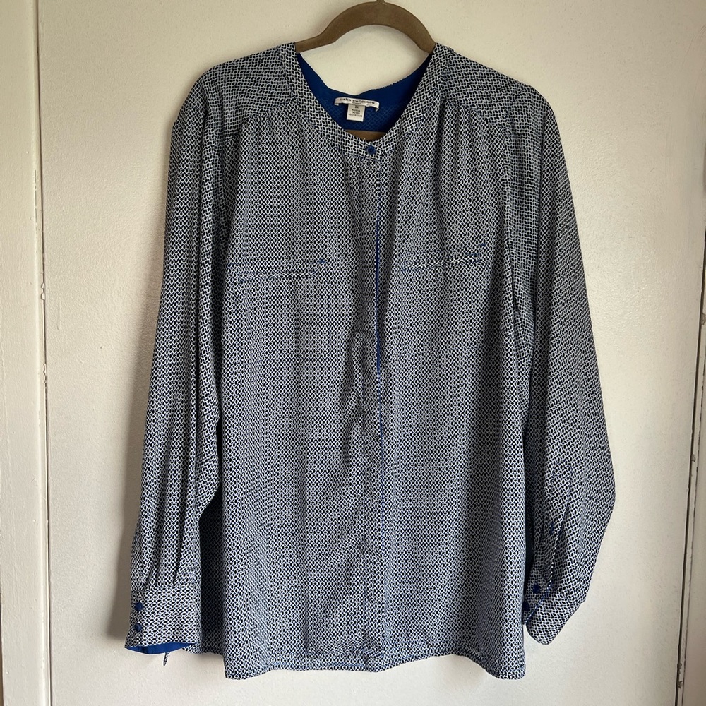 Dalia Collection Navy GeometrIc Blouse Size 3X Work Office Casual Business